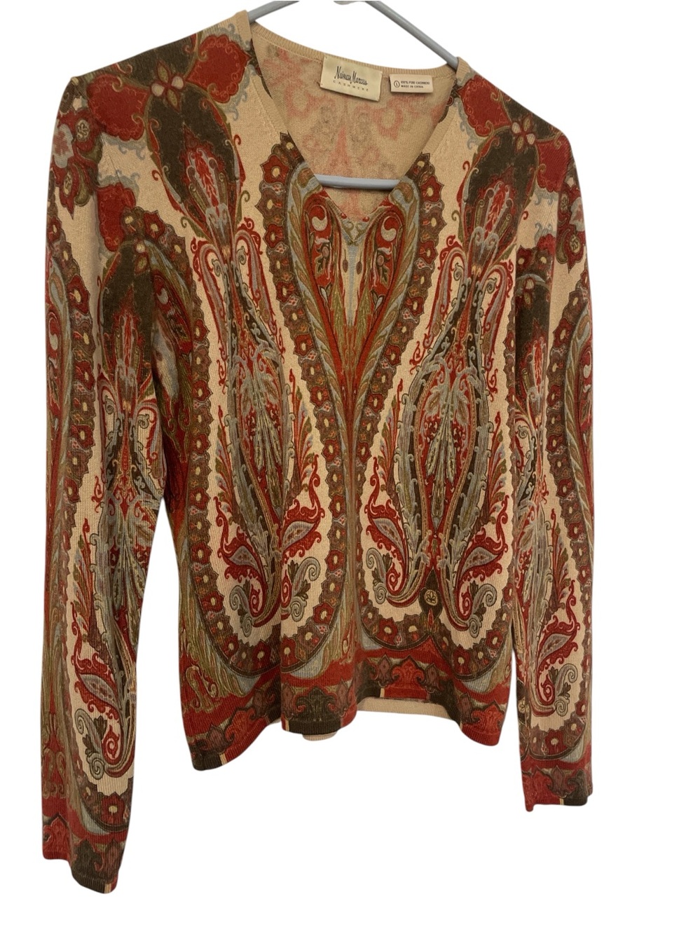 Neiman Marcus 100% Pure Cashmere Paisley Cardigan Sweater Size L - Picture 2 of 7